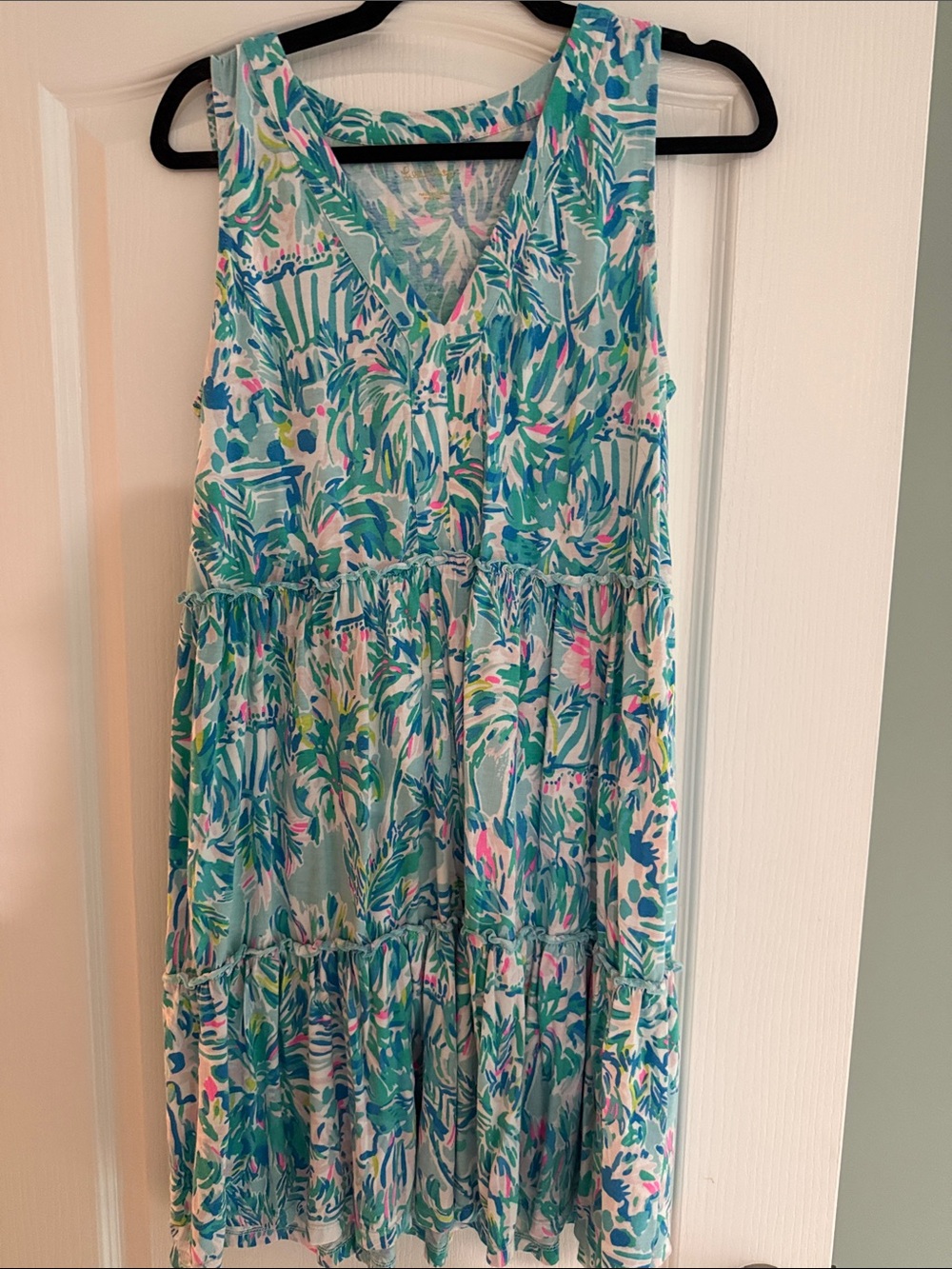 Lilly Pulitzer Aqua & Pink Floral Tiered V-Neck Dress